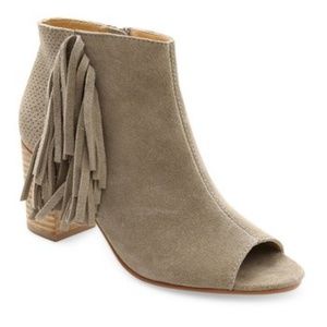 kensie Taupe Suede Open-Toe Bootie, Size: 7.5